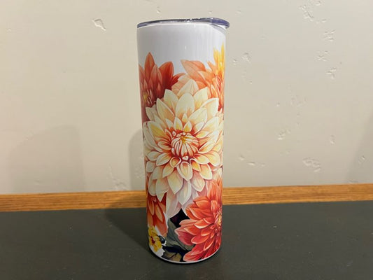 Stainless Steel Tumbler - Orange & White Dahlia Mix